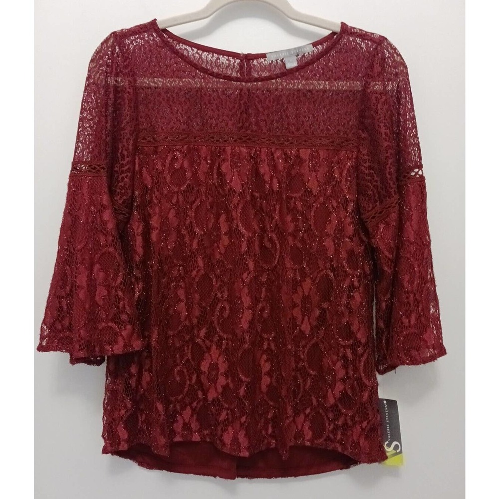 NWT Valerie Stevens Cranberry Swing Blouse with Lace Overlay Size: Small